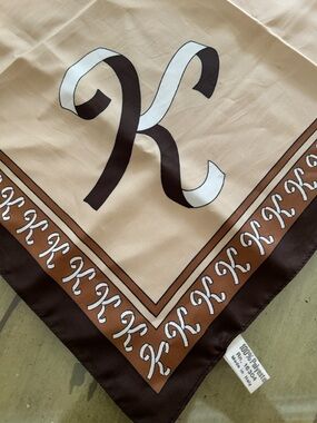 Beige and Brown 'K' Monogram Scarf 20“ x 20“ made in Italy